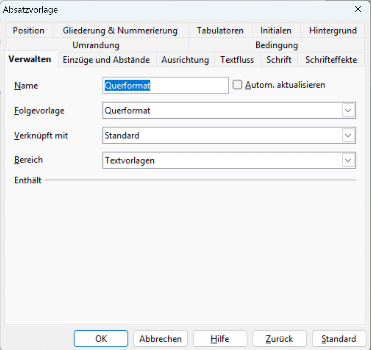 Absatzvorlage Fenster
