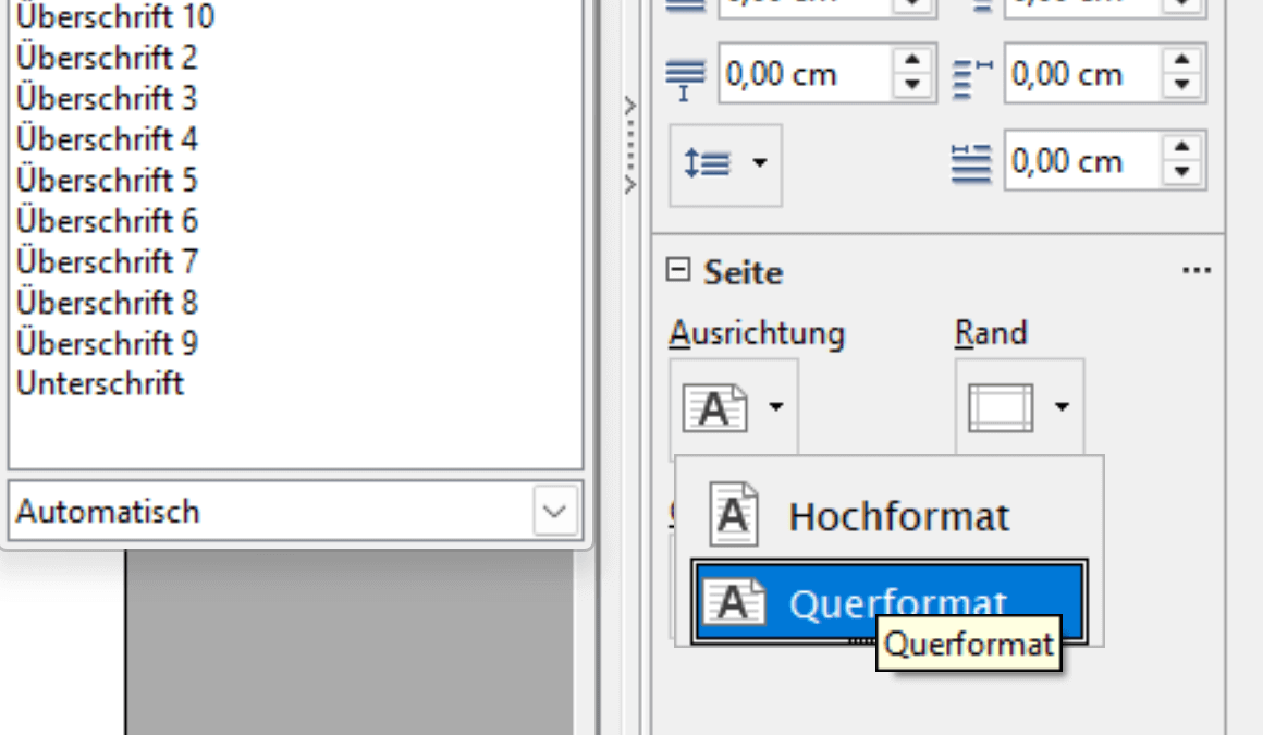 Seitenausrichtung Einstellungen