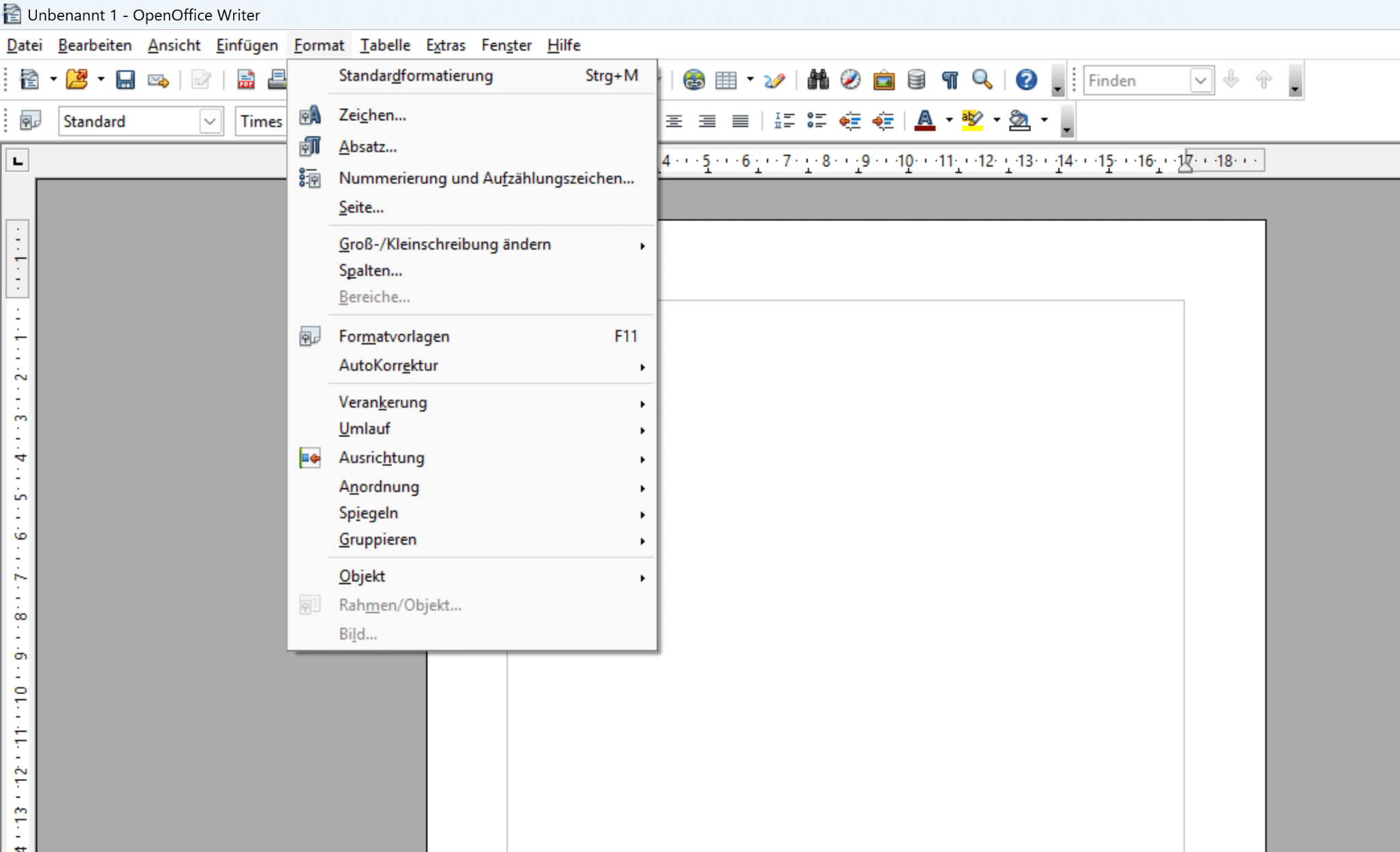 Format Menü öffnen