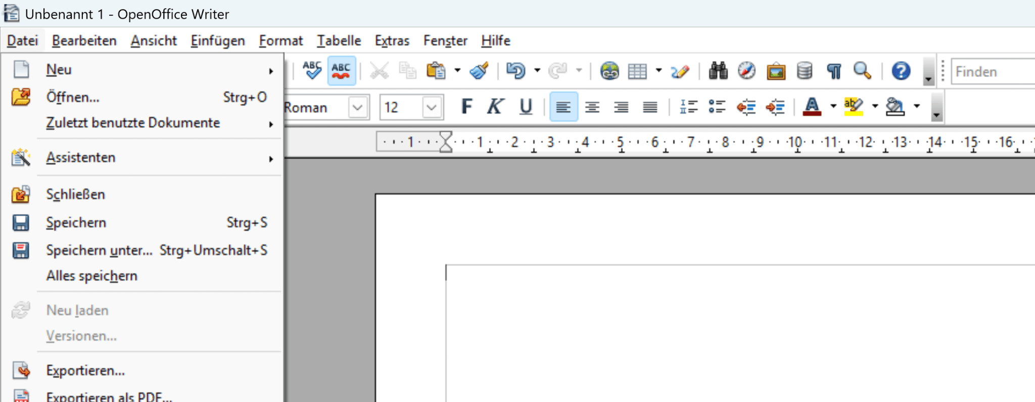 Hauptmenü von Open Office
