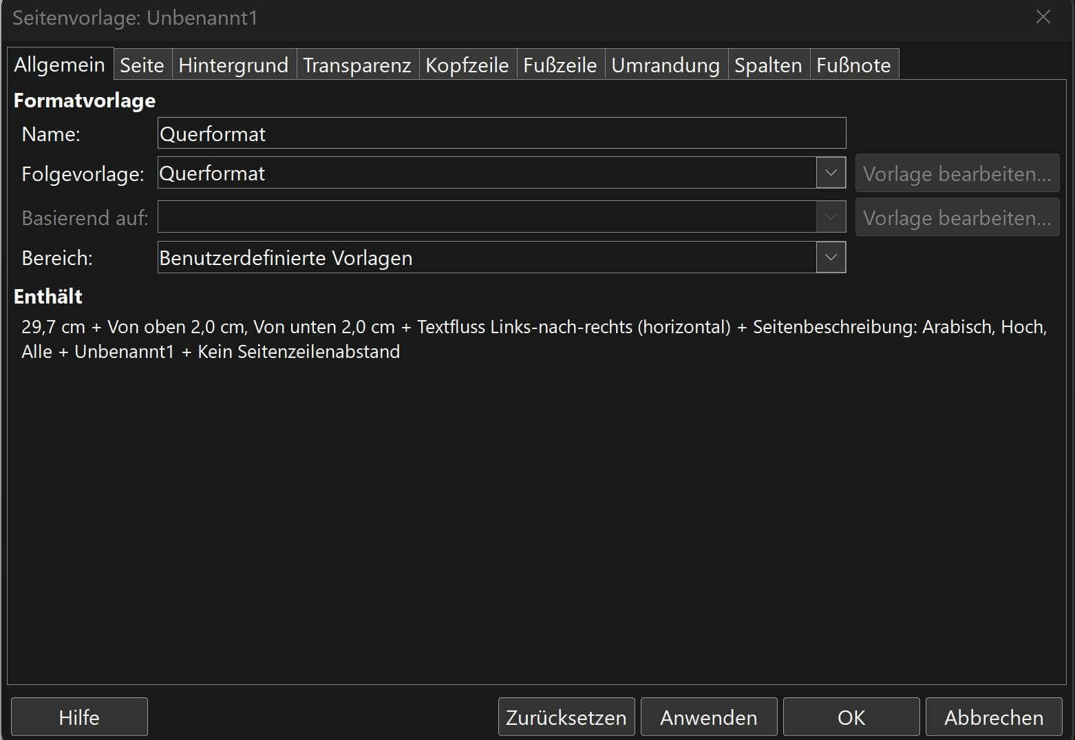 Seitenvorlage benennen