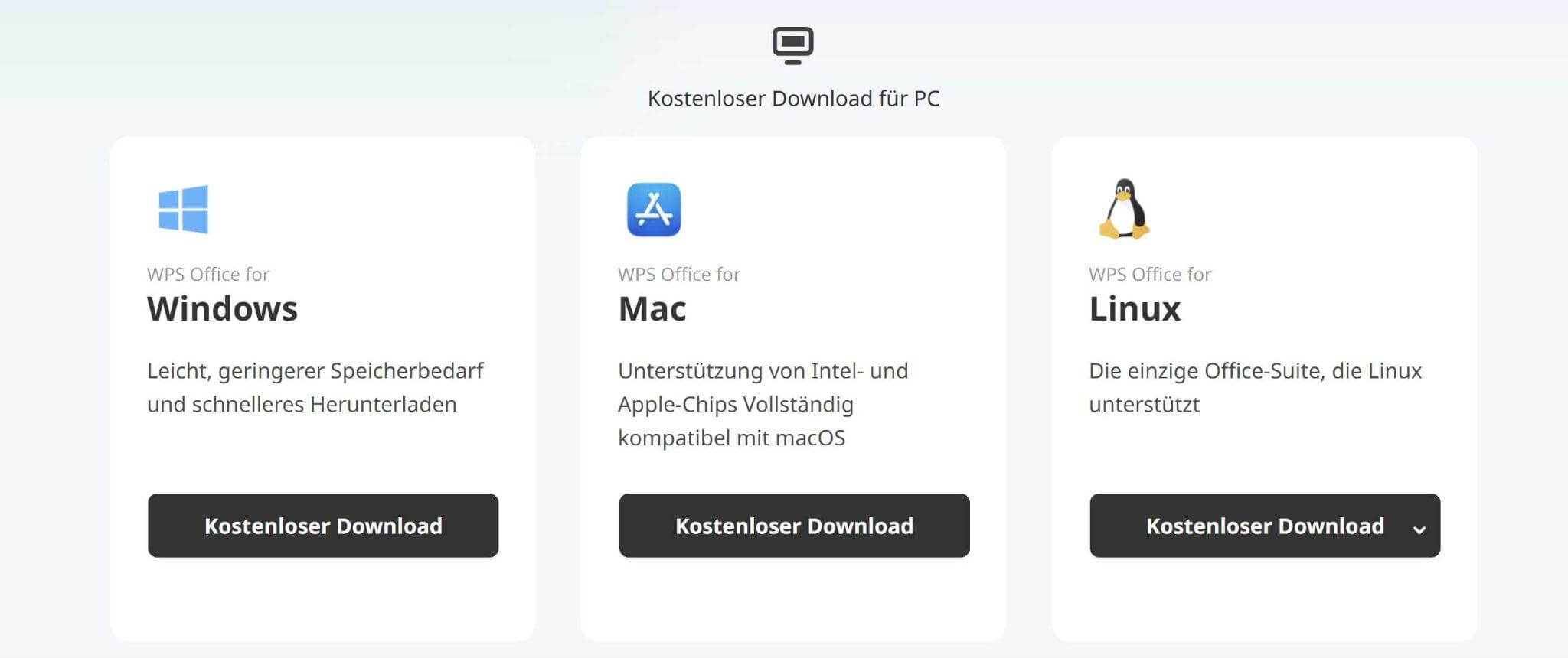 WPS Betriebssysteme auswählen