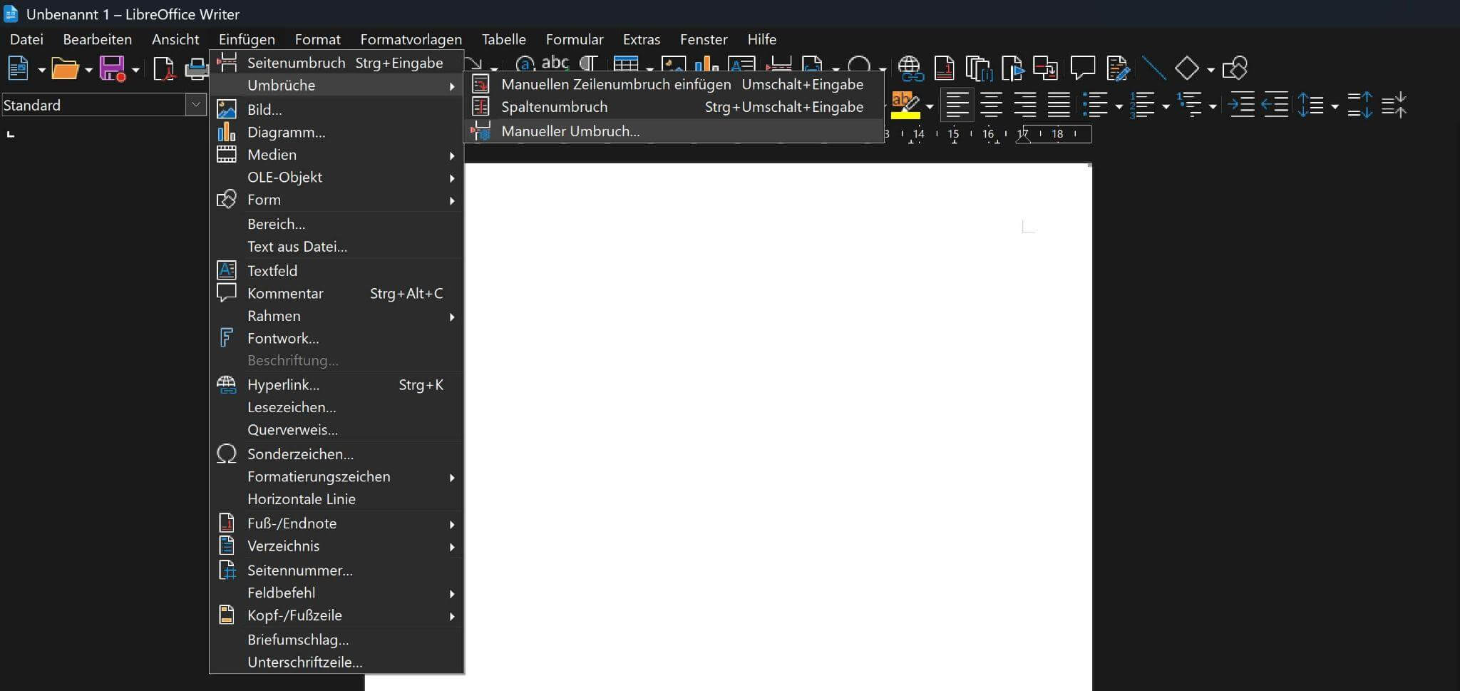 Manuellen Umbruch erstellen