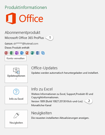 Microsoft Konto Produktinformationen