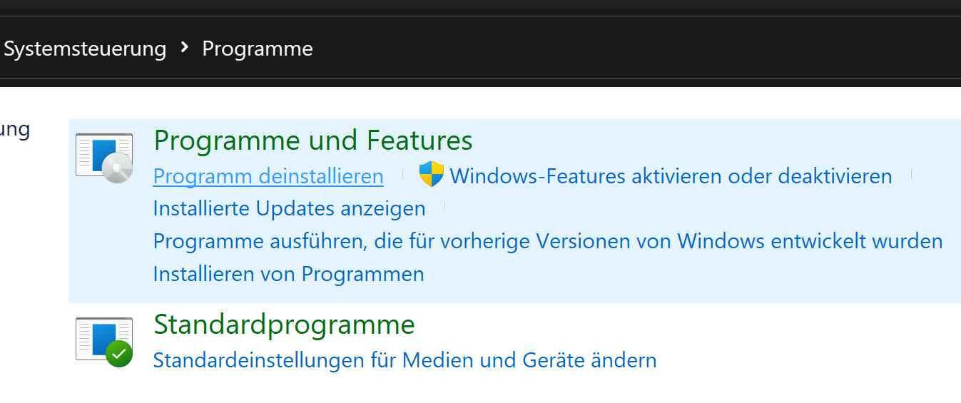Programme unter Systemsteuerung