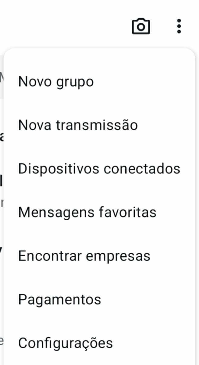 menu de configurações básicas do whatsapp