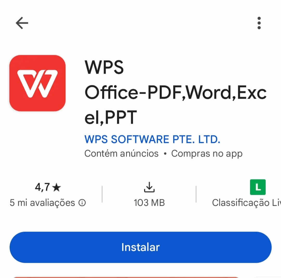 página do WPS Office na Play Store
