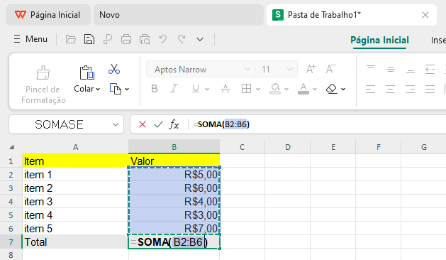  Somando no WPS Office