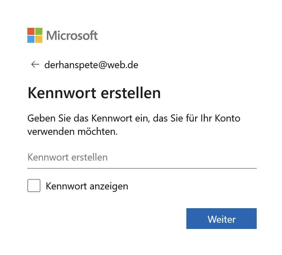 Aufforderung zum Kennwort-Erstellen