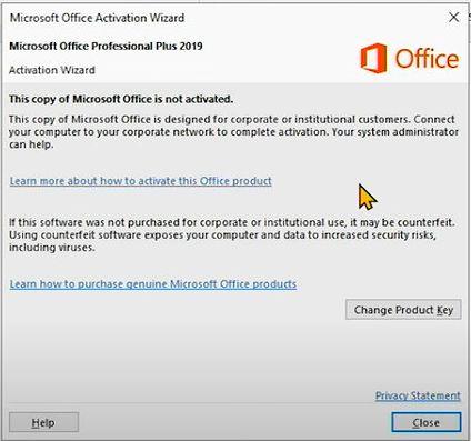 Tampilan Microsoft Word product activation failed