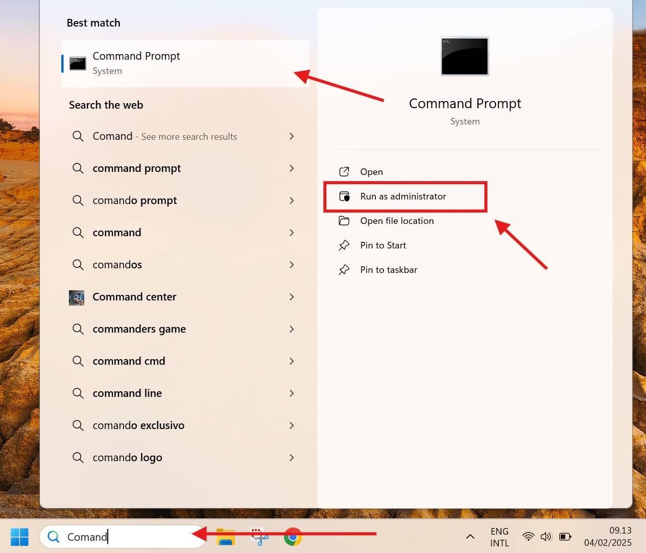 Tampilan pencarian Command Prompt di Windows