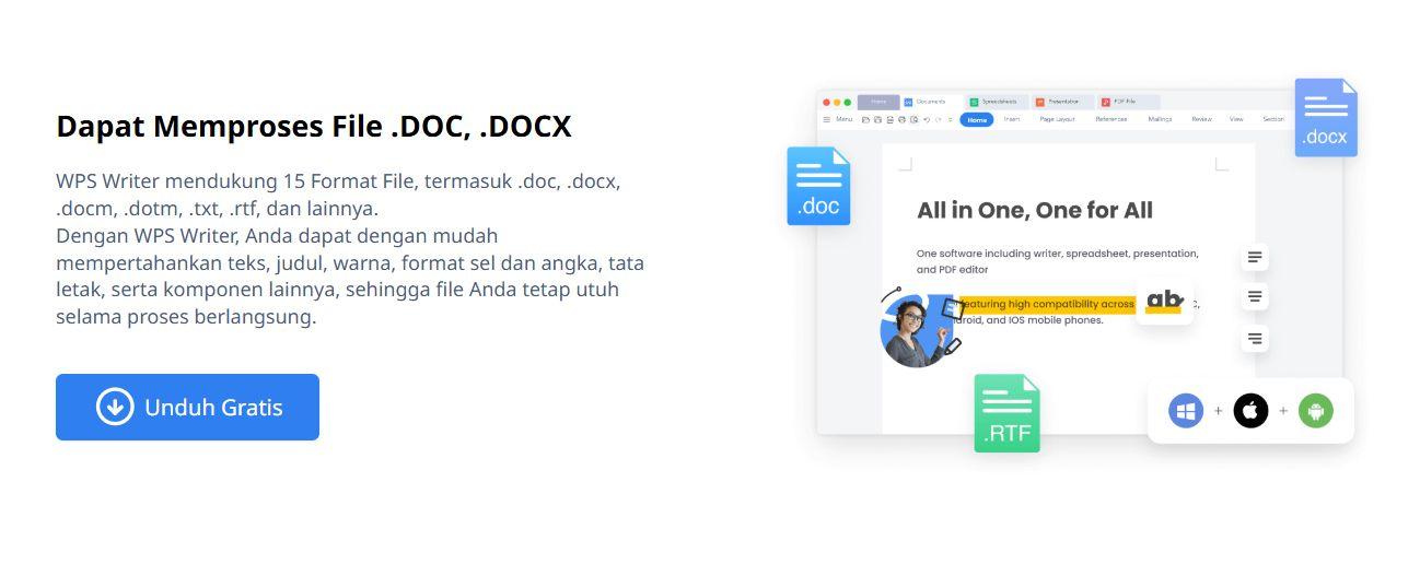 Tampilan WPS Docs yang dapat memproses berbagai format file