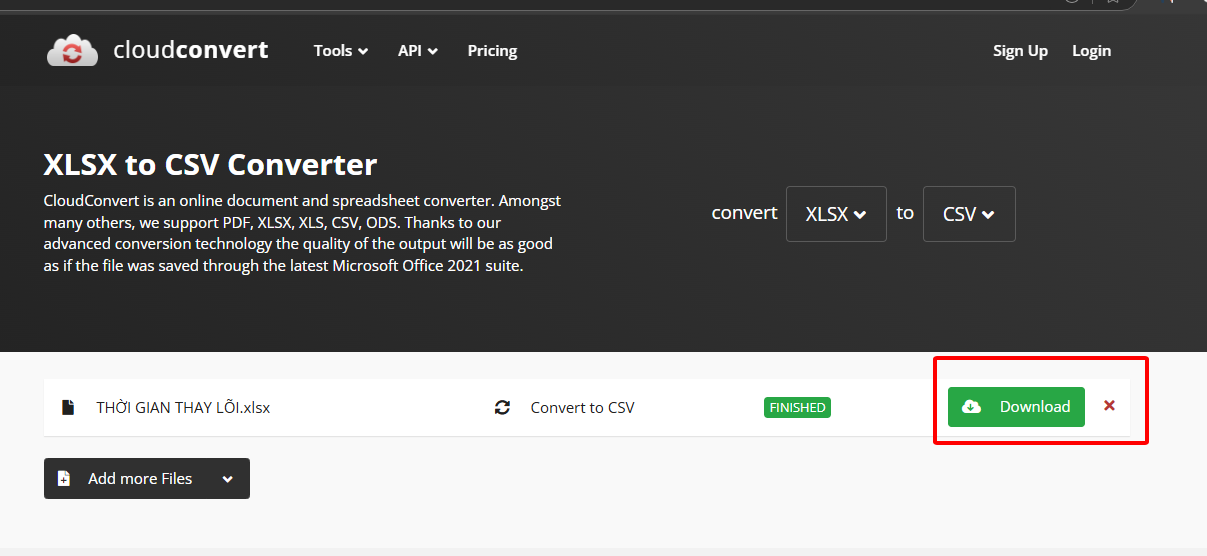 salva il file CSV
