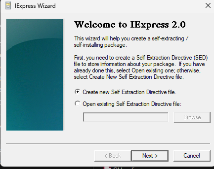Create a New Self Extraction Directive File