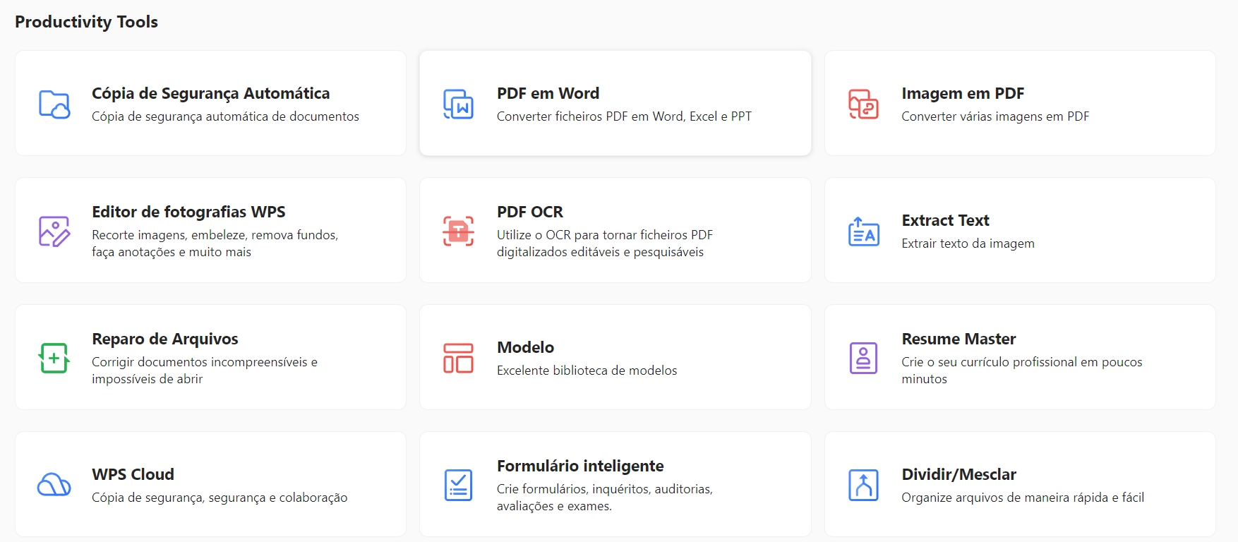 ferramentas de produtividade do WPS