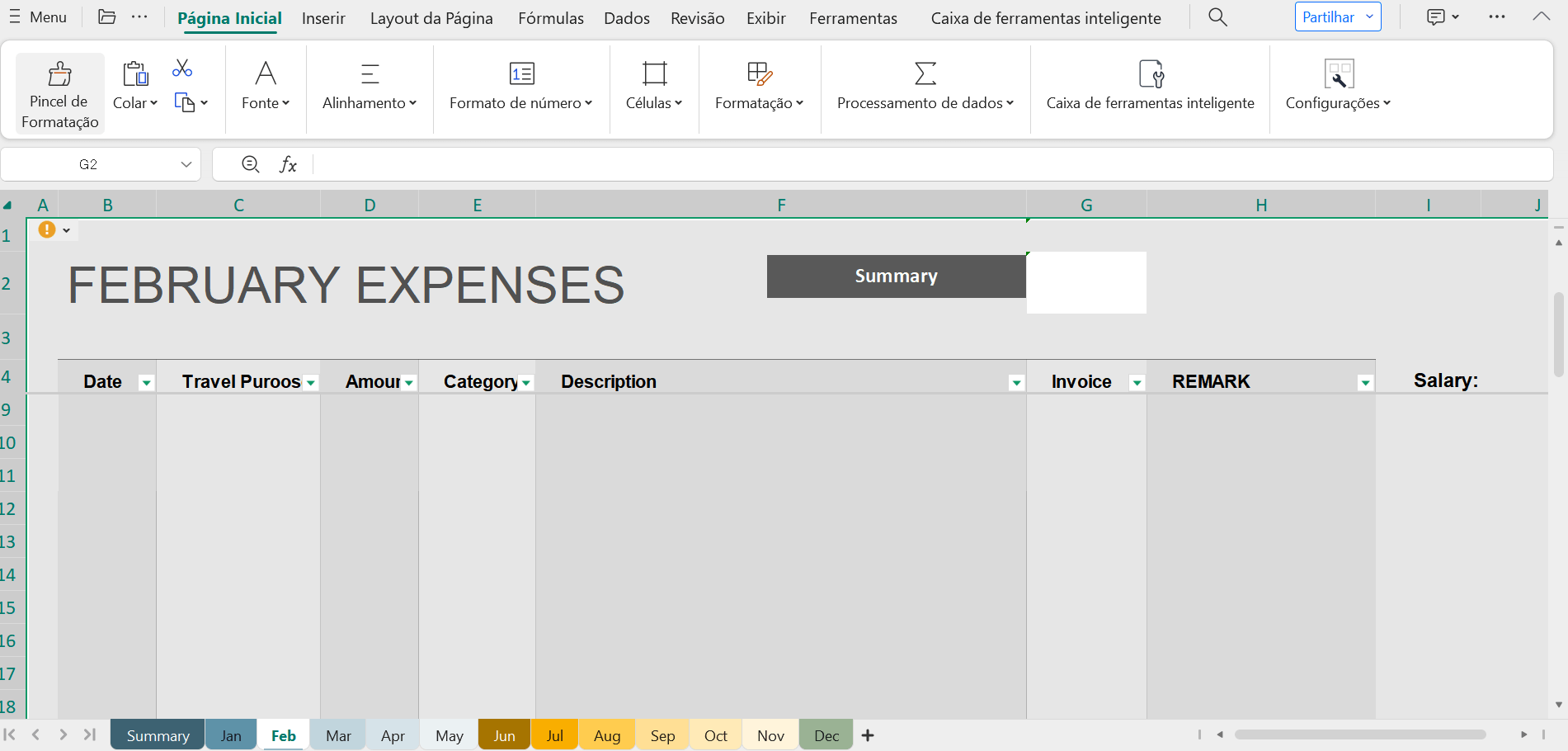 planilha de gastos mensais no WPS Office