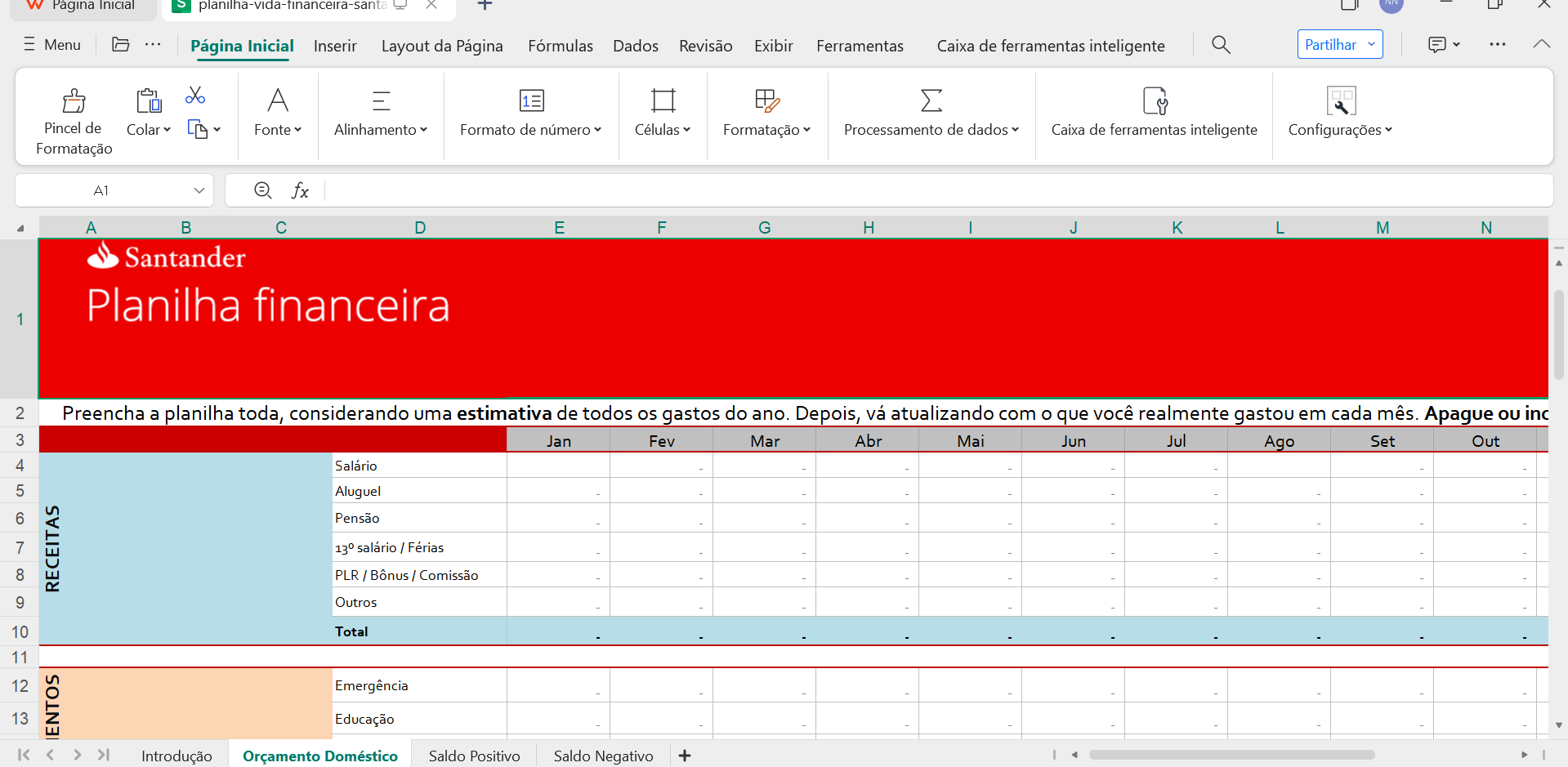 editando planilha financeira no WPS