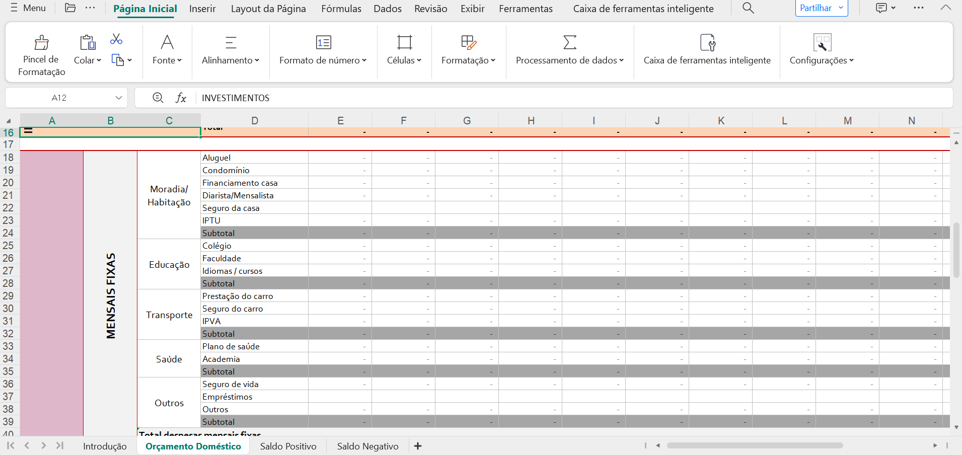 editando planilha de gastos no WPS Office