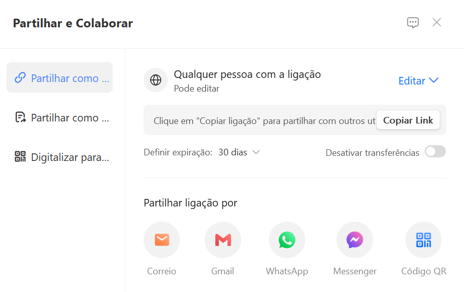 ferramenta de compartilhamento do WPS Office