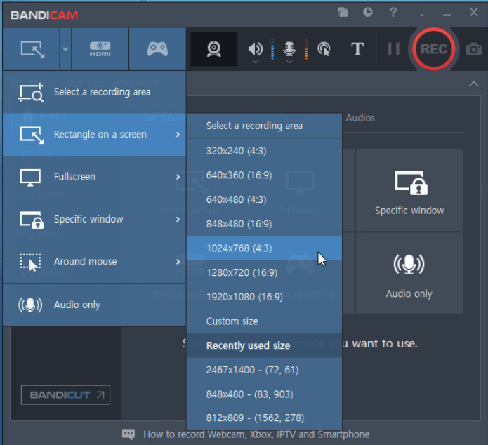 interface do Bandicam
