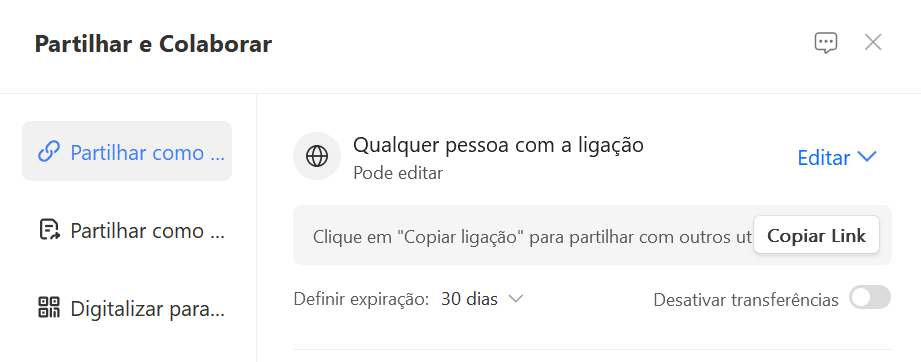 tela de compartilhamento do WPS