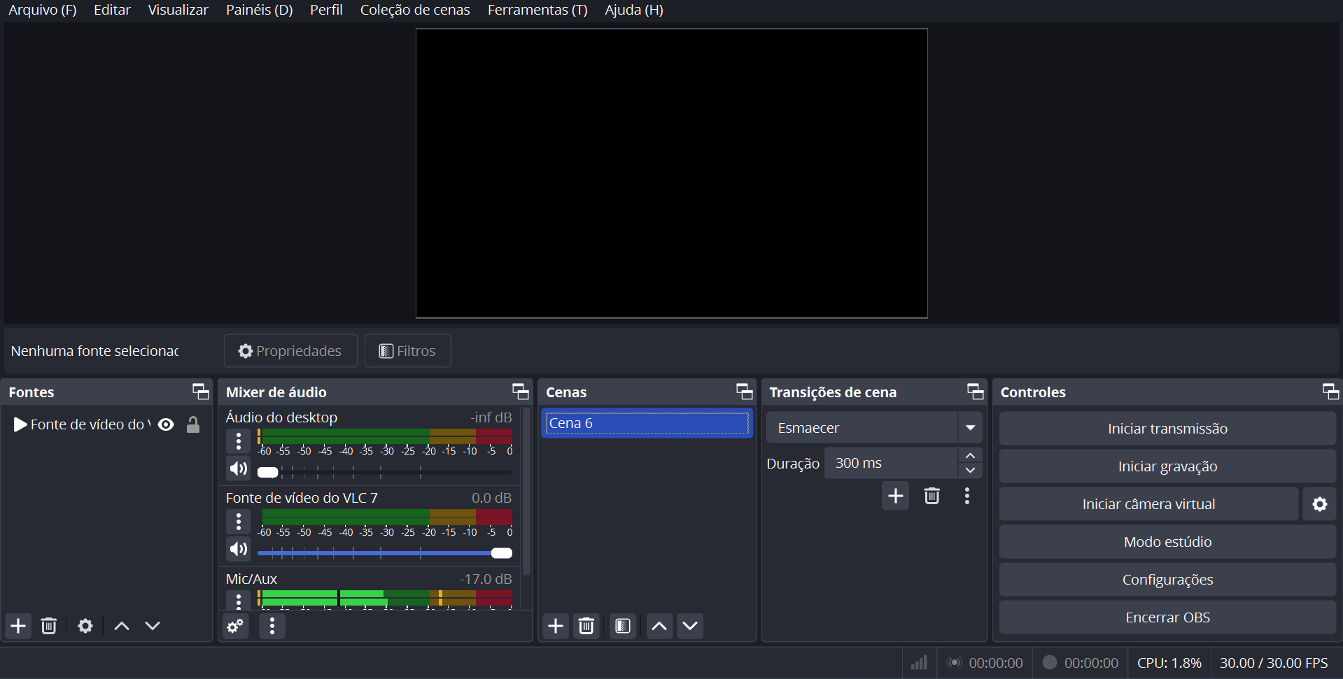 interface do OBS Studio