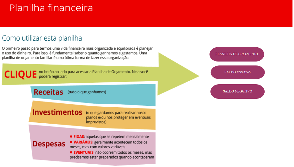 modelo de planilha financeira do Santander