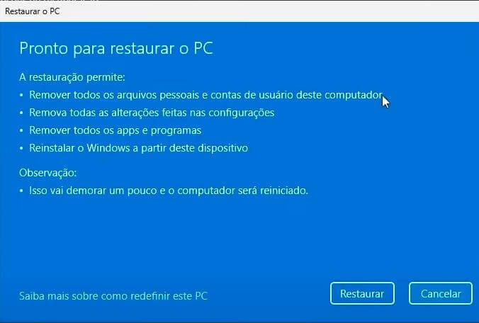 Restaurando o PC