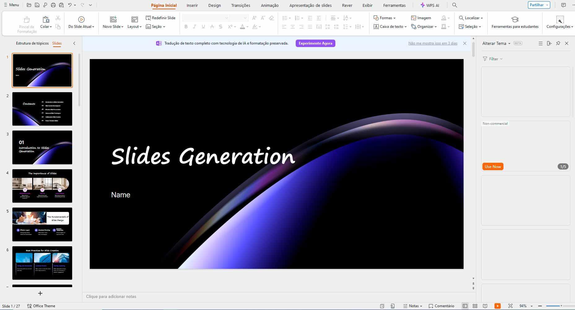 Apresentação do PowerPoint criada com IA