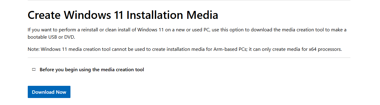 baixando o instalador do Windows