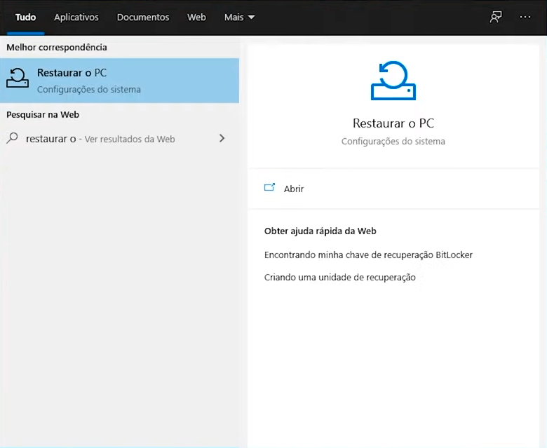  Restaurar o PC no Windows 10