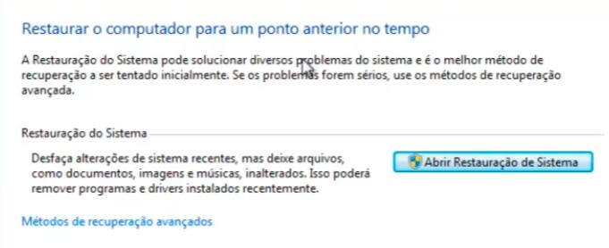 Restaurar o computador para um ponto anterior