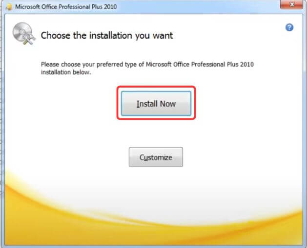 התחל את התקנת Microsoft Office 2010