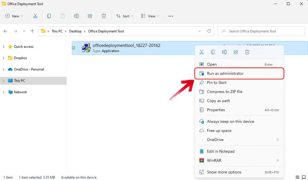 Open Office Deployment Tool as Administrator