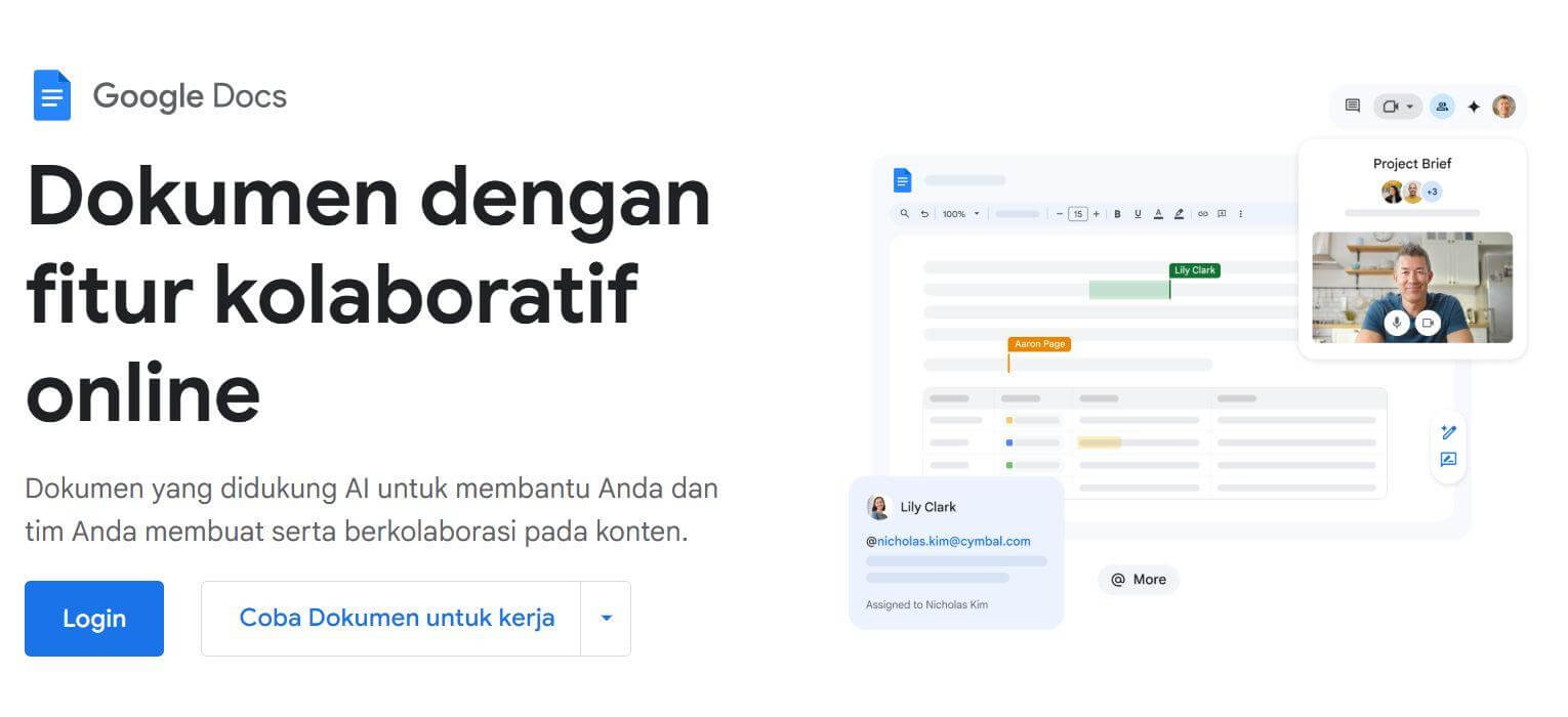 Tampilan tombol login Google Docs