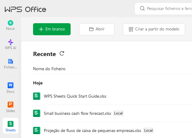 abrindo o Excel no WPS Office