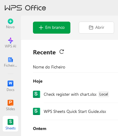 Abrindo sua planilha no WPS Office