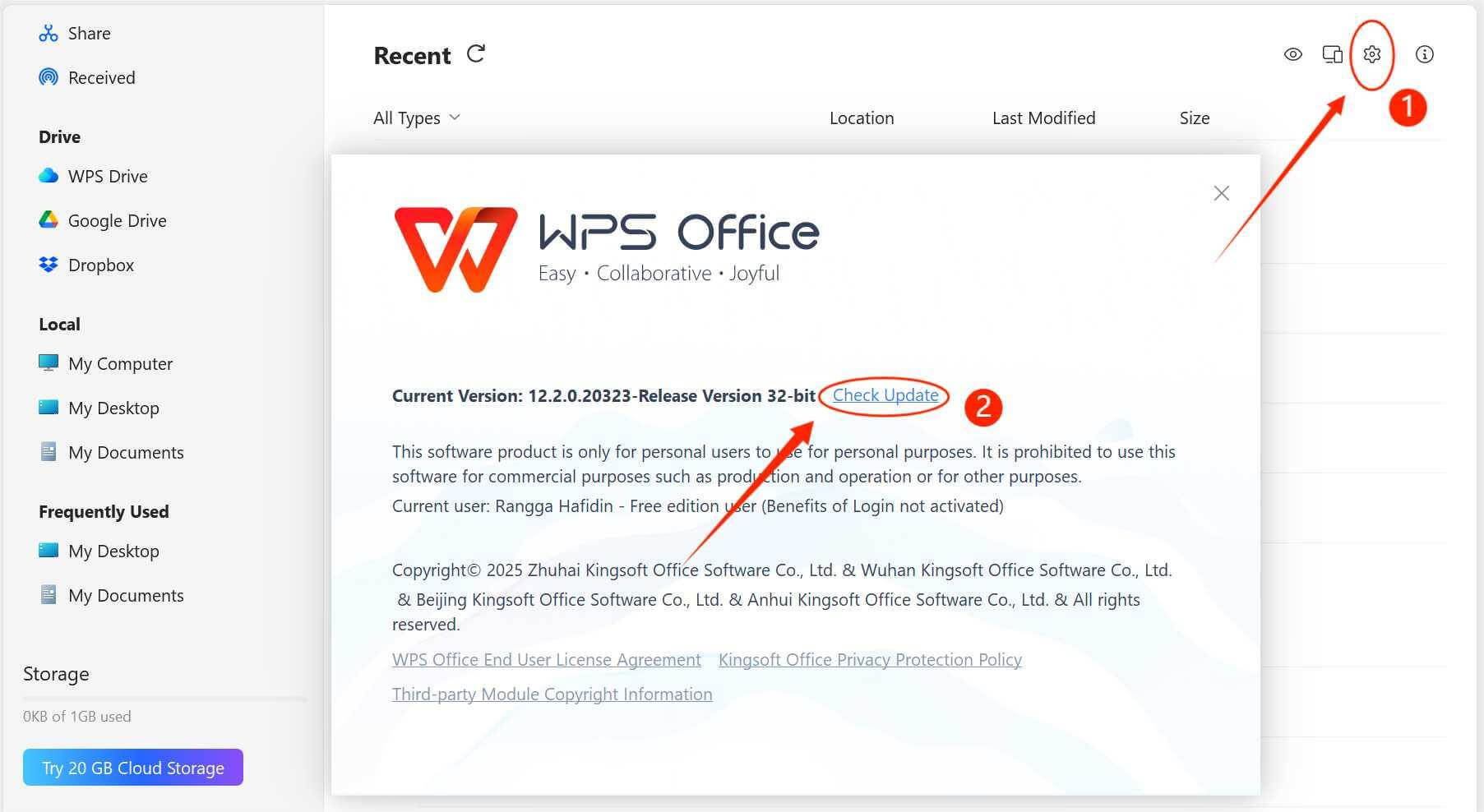Tampilan Update WPS Office