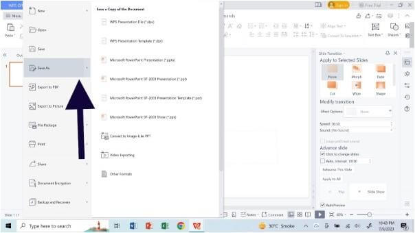 حفظ PPT في WPS Slides