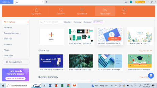 متجر القوالب في WPS Office