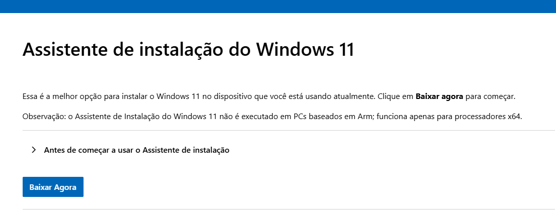 baixar o Assistente de Instalação do Windows 11