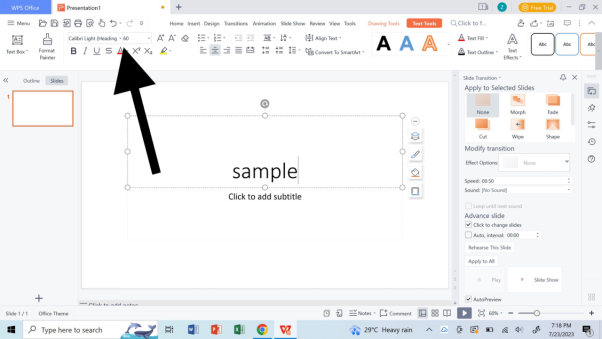 نمط الخط وحجمه في WPS Presentation