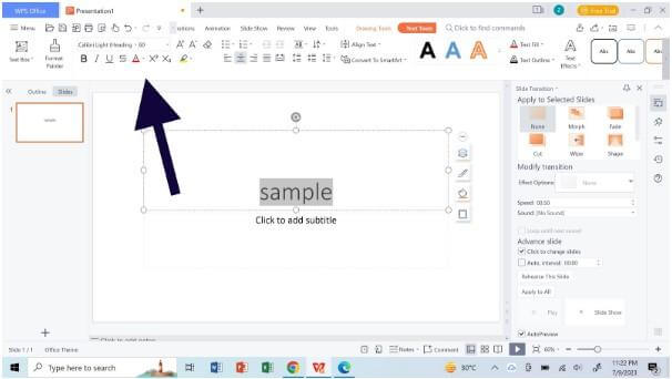 تعديل الشرائح في WPS