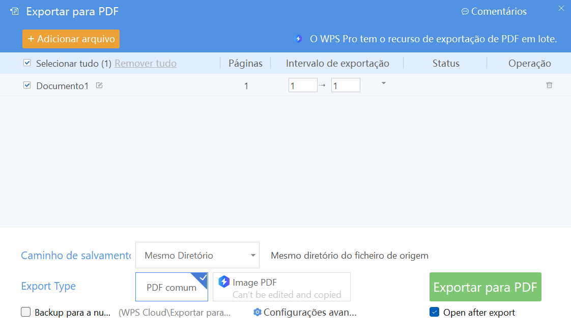 exportando para PDF no WPS Office