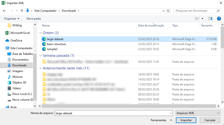 selecionando arquivo XML