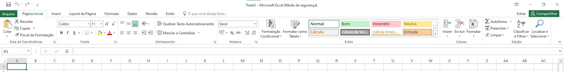 Modo de segurança do Excel