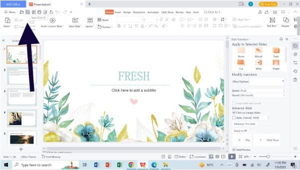 حفظ العرض التقديمي في WPS Slides