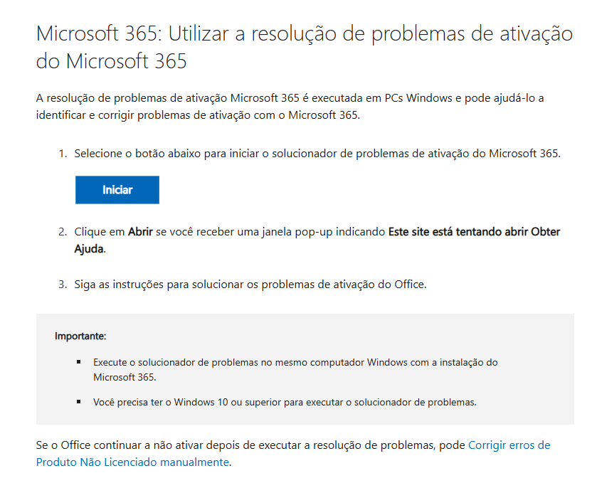 Resolução de problemas de ativação do Office