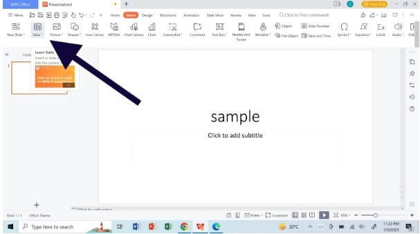 الجداول في WPS Slides