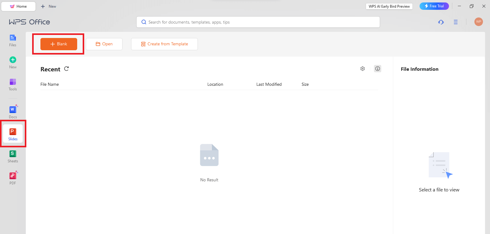  عرض تقديمي فارغ في WPS Slides
